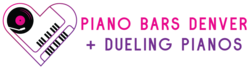 A purple and pink logo for piano bar dueling.