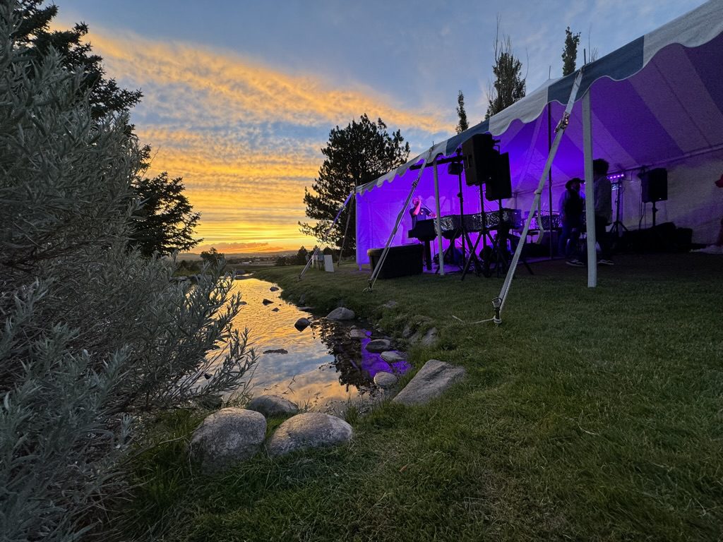 Dueling pianos by a pond at golf club in Gillette, Wyoming.